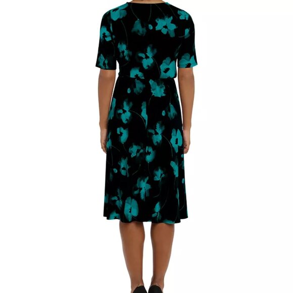 London Times Women's Floral-Print Side-Tie Fit & Flare Keyhole Dress Size 20 - Picture 2 of 4